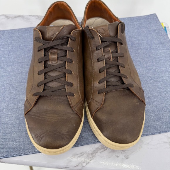 OluKai Kahu Pahaha Leather Brown Lace Up Casual‎ Sneakers Men US 11 Boat Shoes - Picture 2 of 7